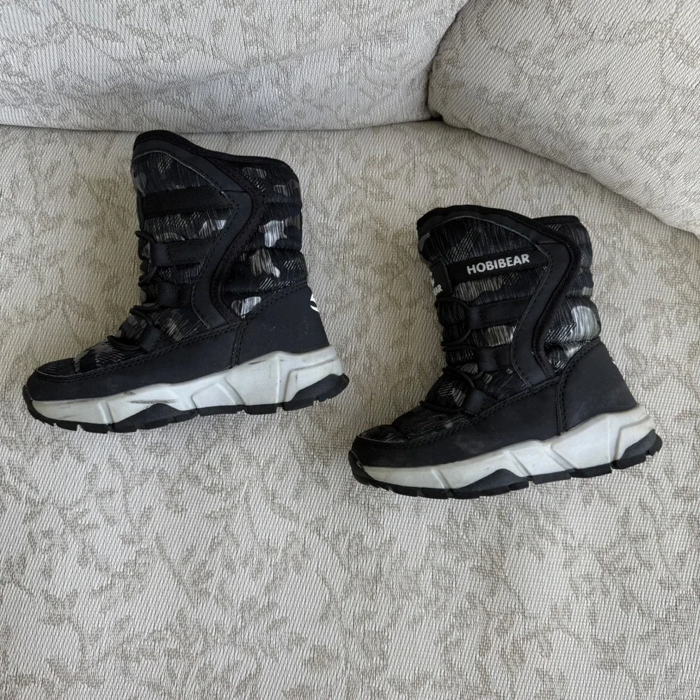 Hobibear Kids Winter Snow Boots Gray Camo Faux Fur Lined Size EU 30 US 12.5 EUC